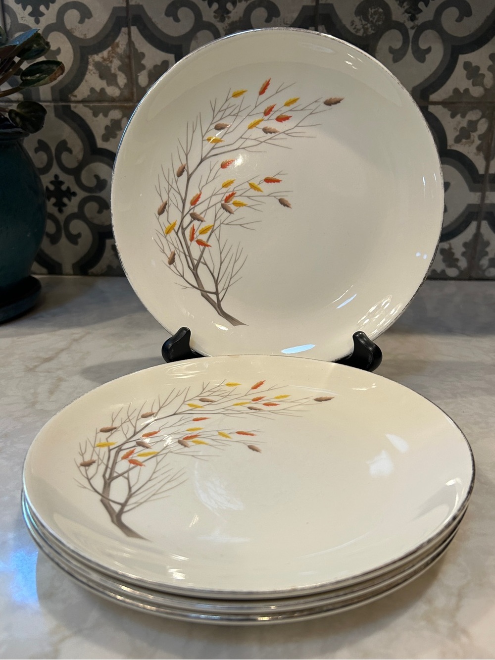 VIntage Hanover Semi-Porcelain Salad Plates “Autumn” Made In the USA- Set of 4